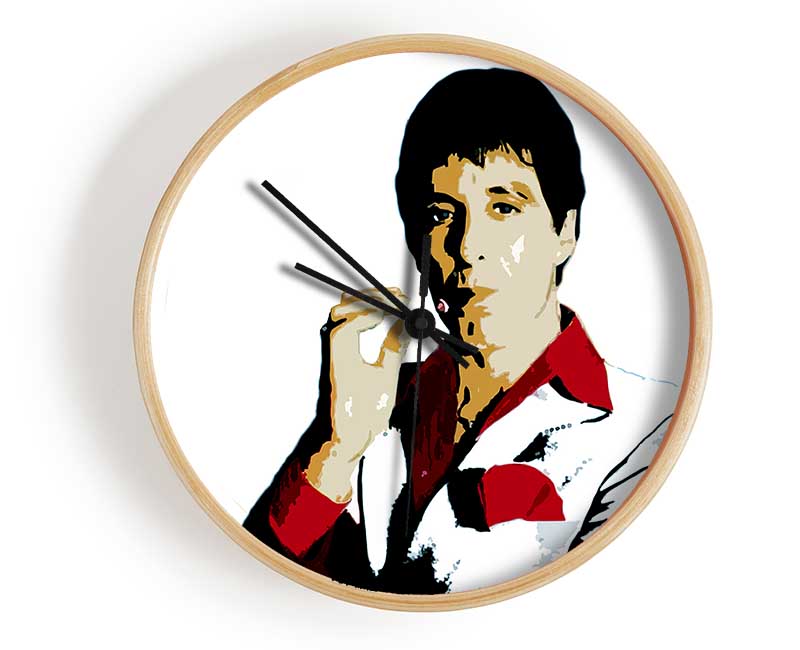 Al Pacino clock made from natural bamboo with a round face, available in black, white, and natural frame colors.